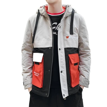 

2019men hot fashion stitching hooded winter coat men thick warm men's winter coat coat maleM-4XL