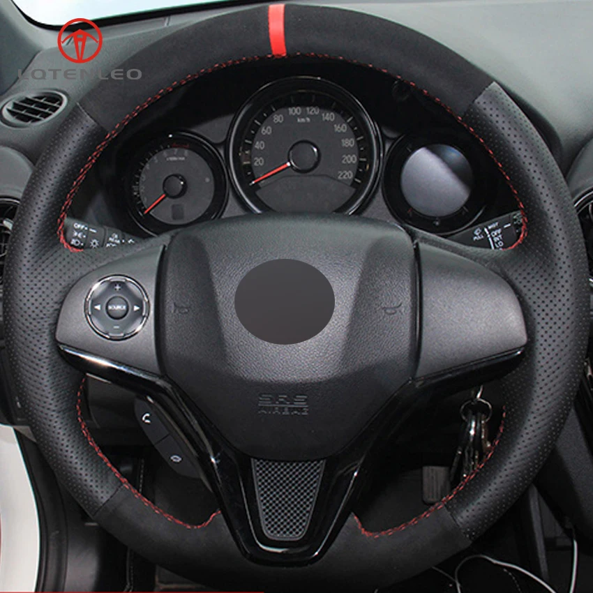 LQTENLEO черная замшевая накладка на руль из натуральной кожи для Honda Fit городской