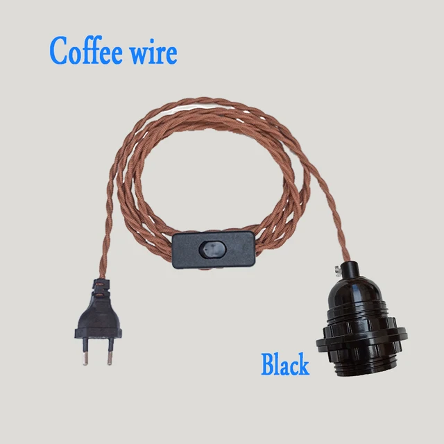 Vintage Power Cords EU Plug With Line Switch E27 LED Lights Edison Bulbs Incandescent Lamps Socket Twisted Wire Cord Lamp Hoder coffee A