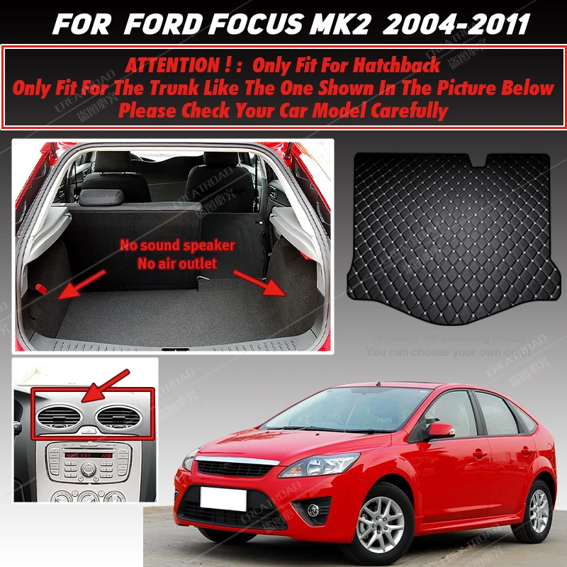 Tappeto Bagagliaio In TPE Per Ford Focus 2 Hatchback MK2/MK2.5 2005-2011 - Impermeabile, Antiscivolo, Bordi Rialzati