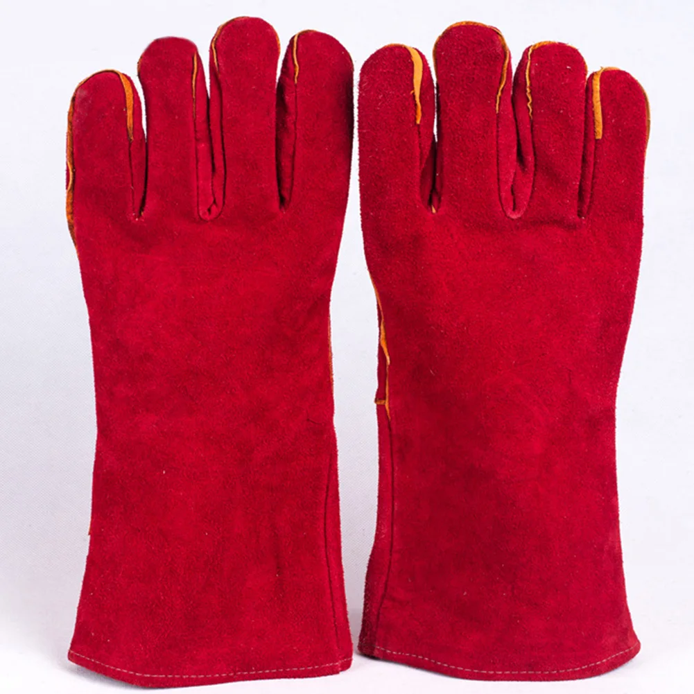 

1 Pair Leather Factory Heat Insulation Oven Mitt Gloves Welding Useful Labour Hand Protection Wear Resistant Thicken Gardening