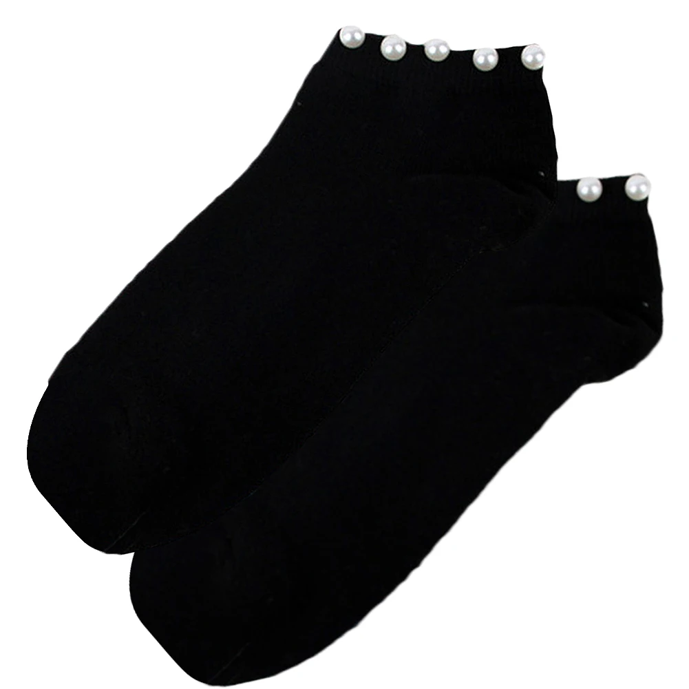 Модные женские Короткие повседневные носки с жемчужинами, Современные однотонные женские носки с двойными жемчужинами, однотонные короткие зимние женские носки по индивидуальному заказу