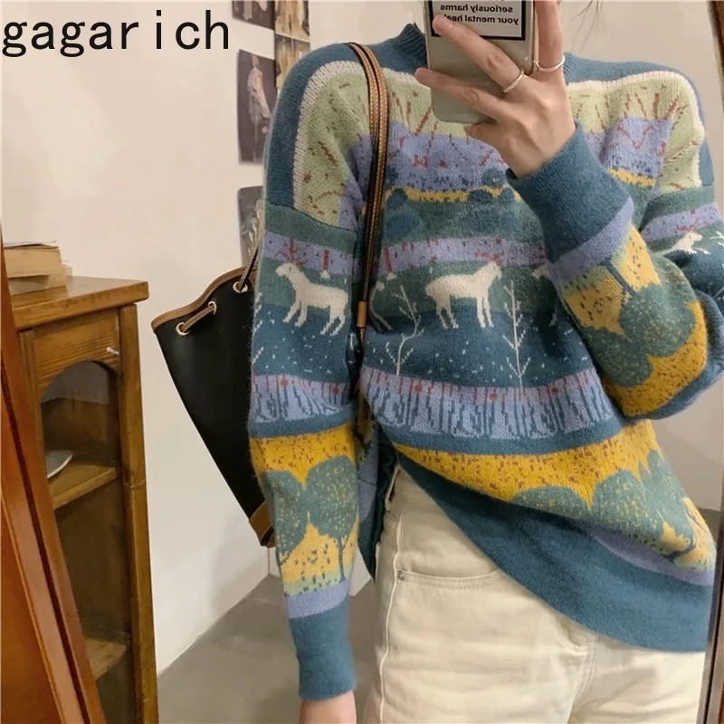 Gagarich Sweater Women Harajuku Japanese Autumn 2020 New Thick Long Sleeve Christmas Retro Pullovers Loose Tops Fashion | Женская одежда