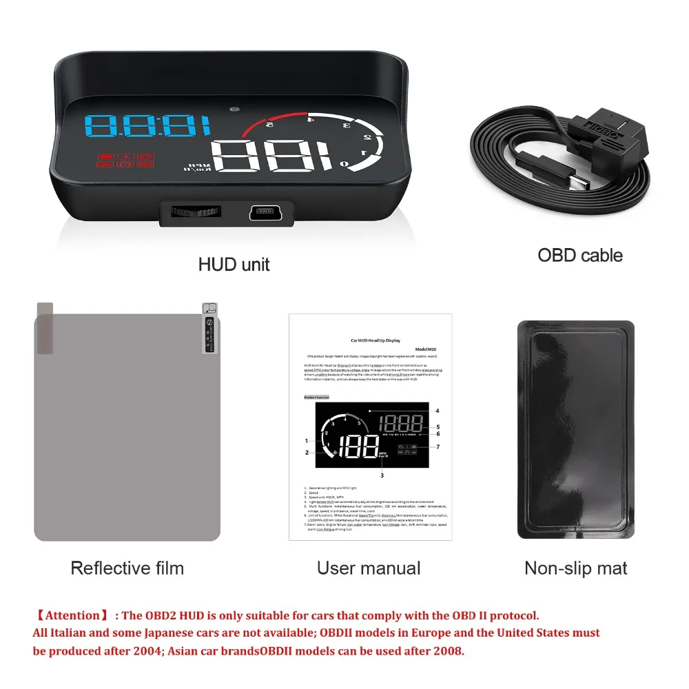 Автомобильный дисплей Hud M10, Автомобильный gps obd OBD2, диагностический инструмент, проектор, цифровой измеритель скорости, автомобильная сигнализация безопасности