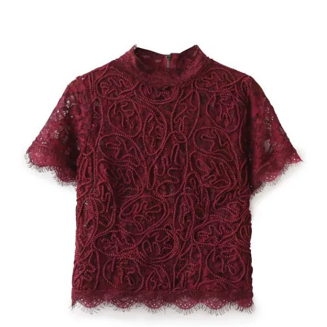 

Spring Tide Ladies Fashion Lace Long Sleeve Blouse Female Slim Shirt