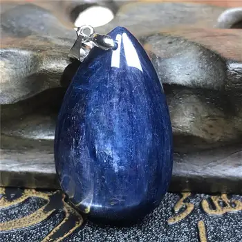 

Top Natural Blue Kyanite Crystal Pendant For Women Lady 33x21x8mm Bead Cat Eye Gemstone Crystal Water Drop Necklace Pendant AAAA