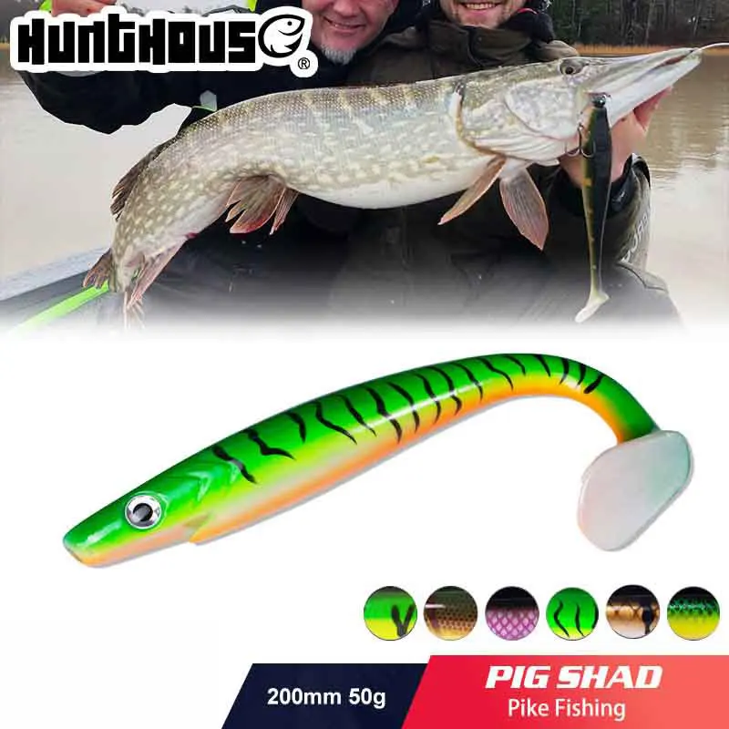 Hunthouse 2pcs/lot pro shad pike lure 20cm 50g paint printing Lure Paddle tail shad silicone souple leurre Natural Musky