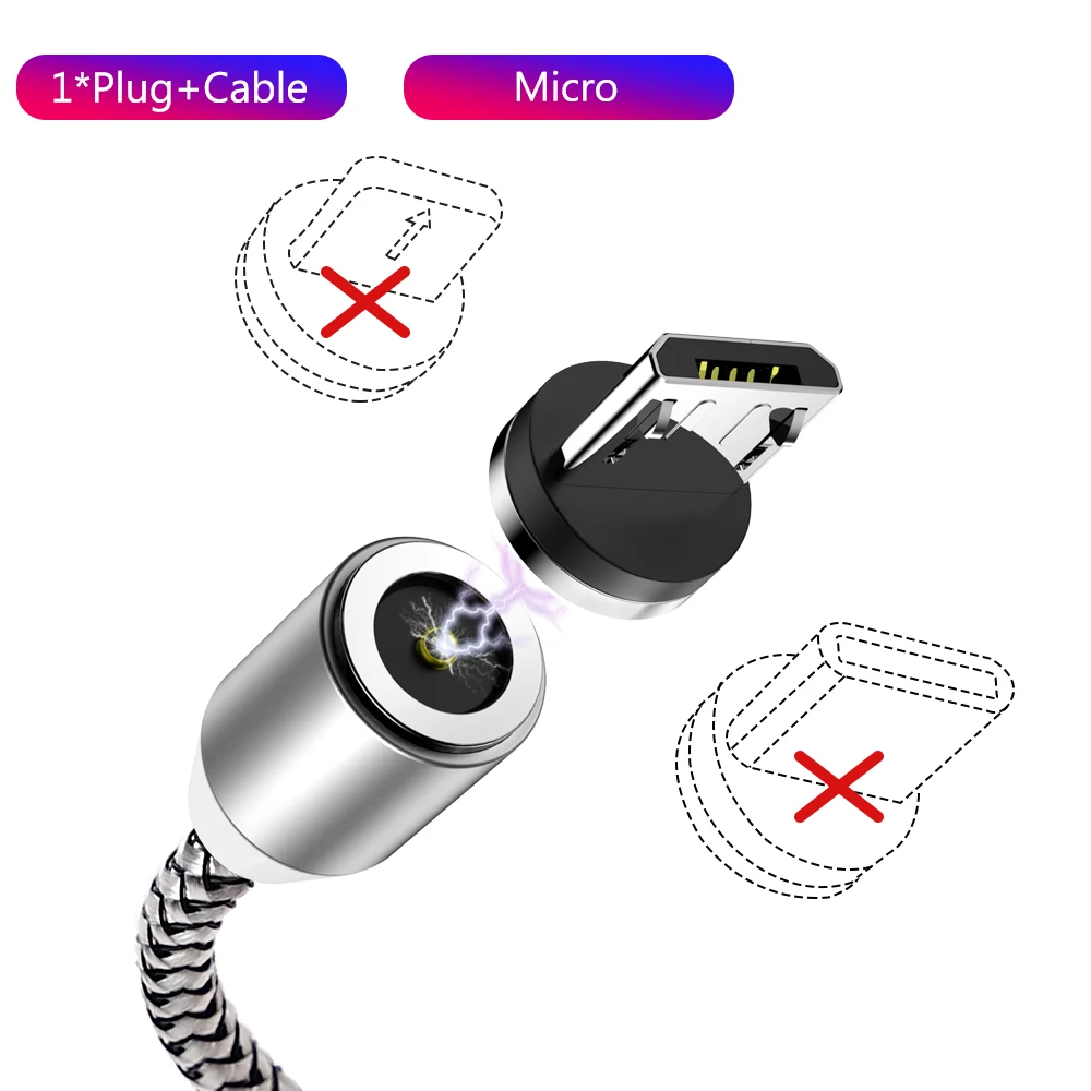 1 м 2 м Магнитный кабель Micro usb type C Быстрая зарядка для iPhone 11 Pro Xs Max XR X 8 Магнитный зарядный провод для Samsung Xiaomi - Цвет: For Micro Silver