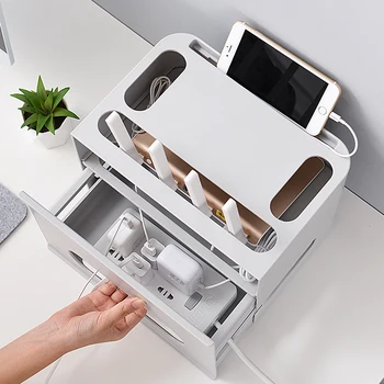 

Double Layers Drawer Type WIFI Router Storage Box Wire Board Storage Protection Shell Cable Organization Bin