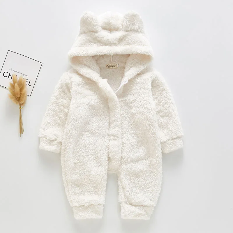 Newborn Baby Romper Girls Boys Winter Cartoon Bear Plush Jumpsuit Cotton Keep Warm Go Out Romper Baby Clothes