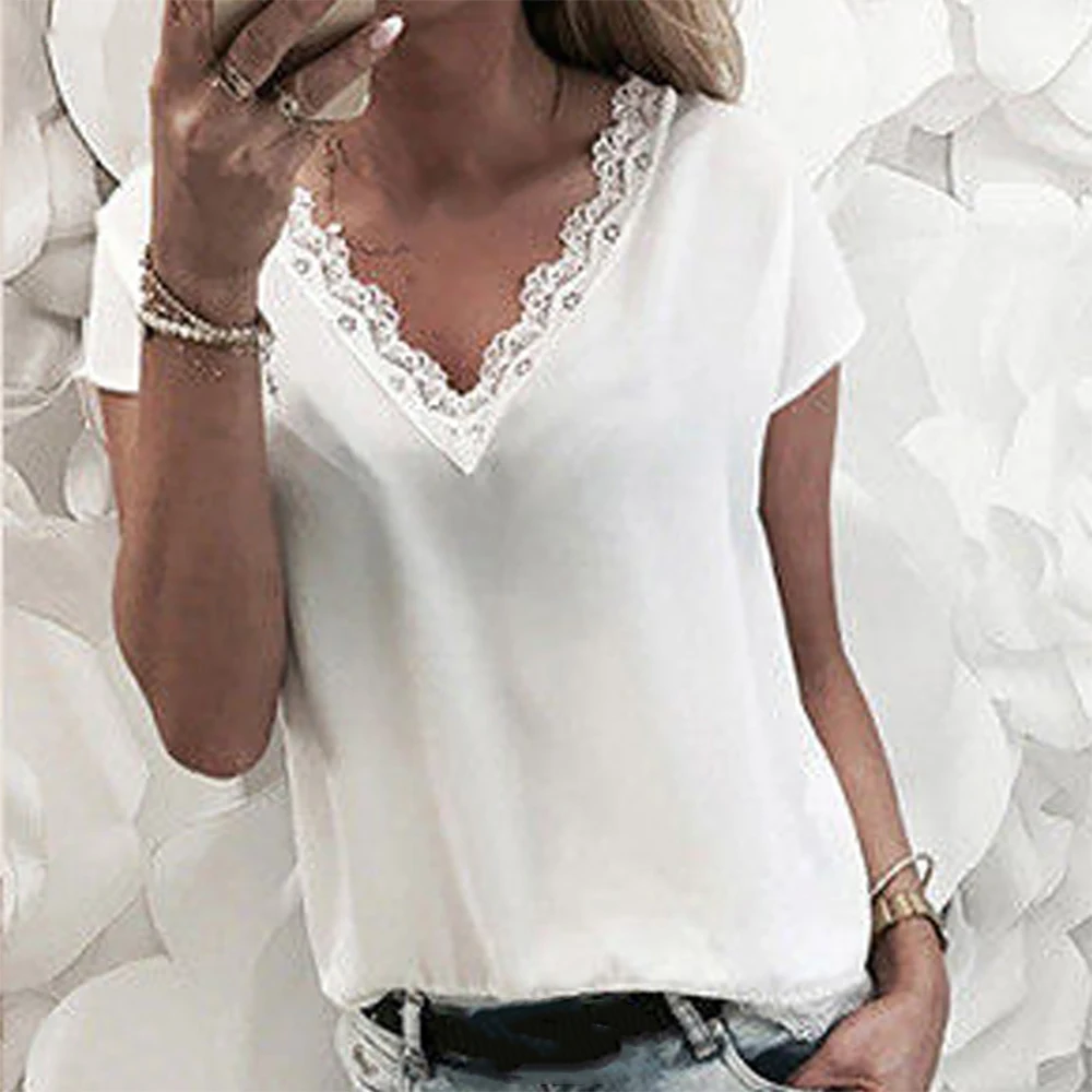 SHUJIN, модная летняя кружевная открытая женская блузка с коротким рукавом, повседневные свободные рубашки, топ, женская белая вязанная блуза - Цвет: White