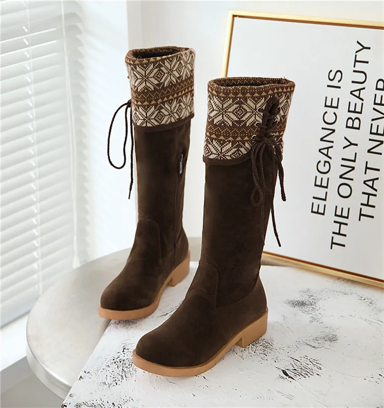 ESRFIYFE 2020 New Spring/Autumn Flock Knee-high Boots Women Side Zip Over Knee Boots Thick Heels Round Toe Women's Boots Shoes