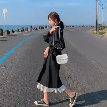 

Women Fashion Double Breasted Long Trench Coat Turn-Down Collar Windbreaker With Belt Lady Office Coat Loose Outwear