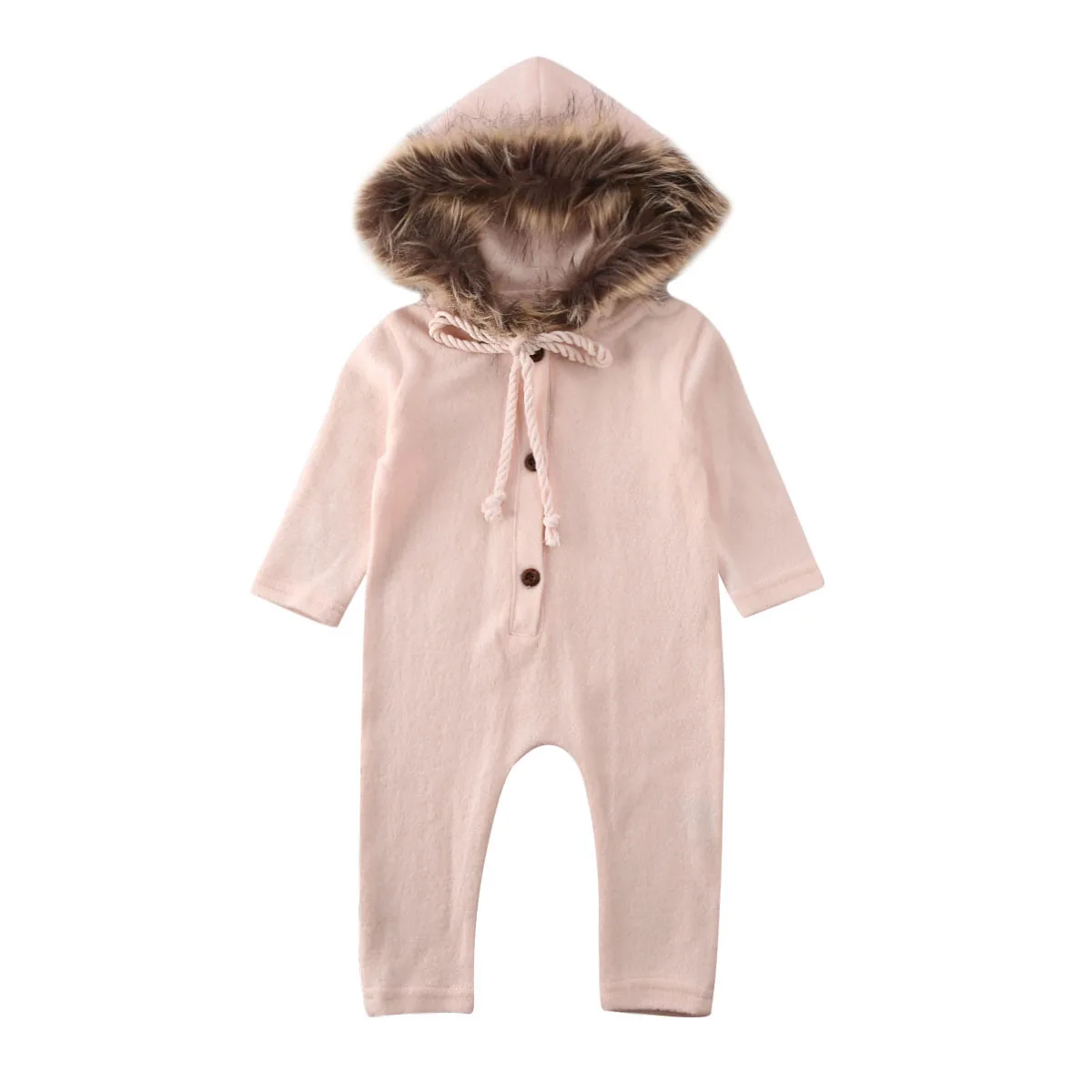 Бежевый Autumn Winter Warm Newborn Kid Baby Girls Boys Clothes Hairball Hooded Knitted Romper Jumpsuit Outfits Pure Color 0-24Month - Цвет: Бежевый
