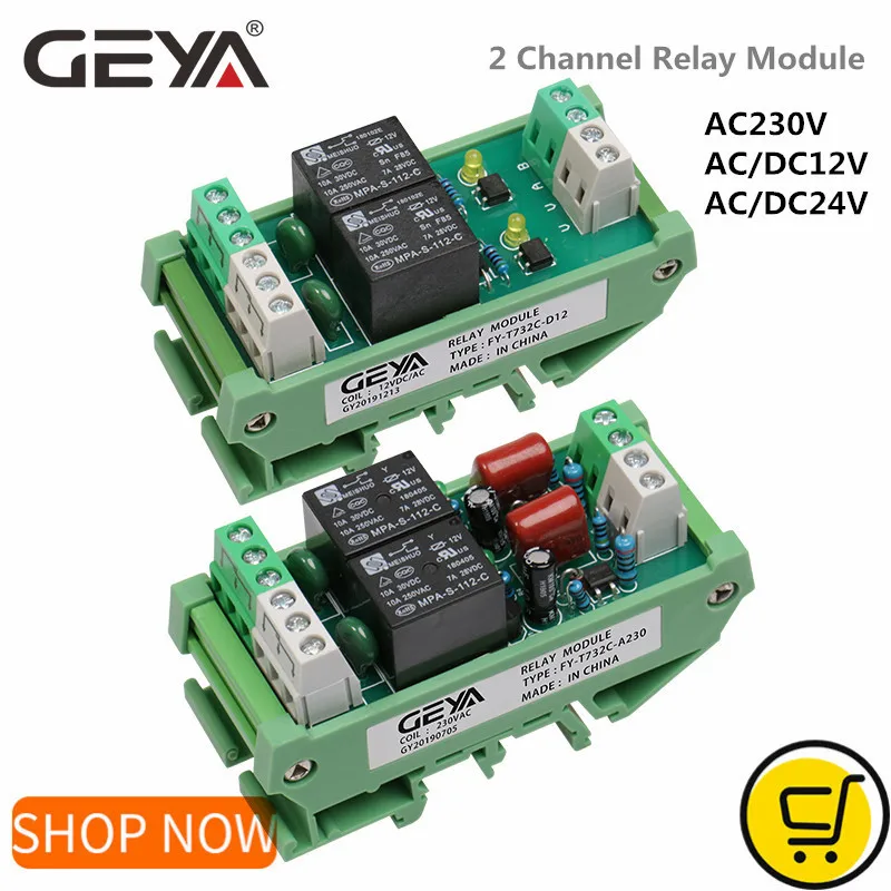 2 канальный релейный модуль GEYA 12 В 24 переменный/постоянный ток AC230V интерфейс