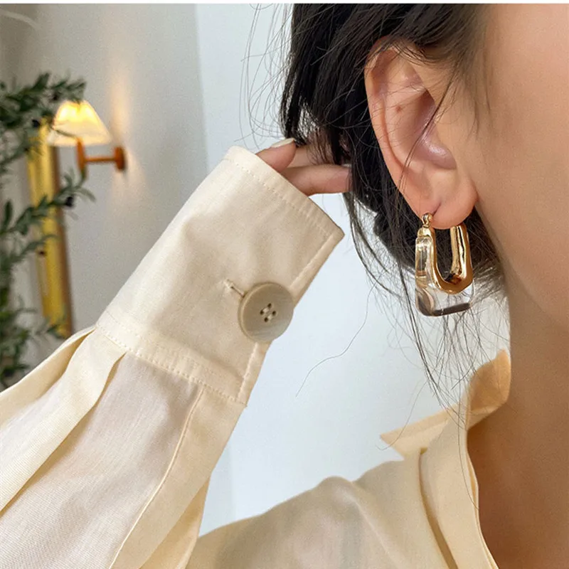 Transparent Resin Hoop Earrings Women Girls Geometric Irregular Metal Acrylic Earrings Party Jewelry