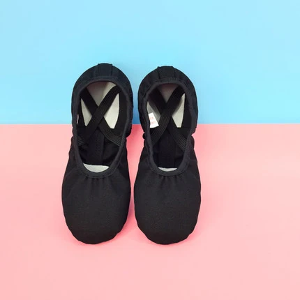 Профессиональная Детская Хлопковая парусиновая Гибкая балетная танцевальная обувь для девочек, детская обувь на мягкой плоской подошве для танцев - Цвет: Black