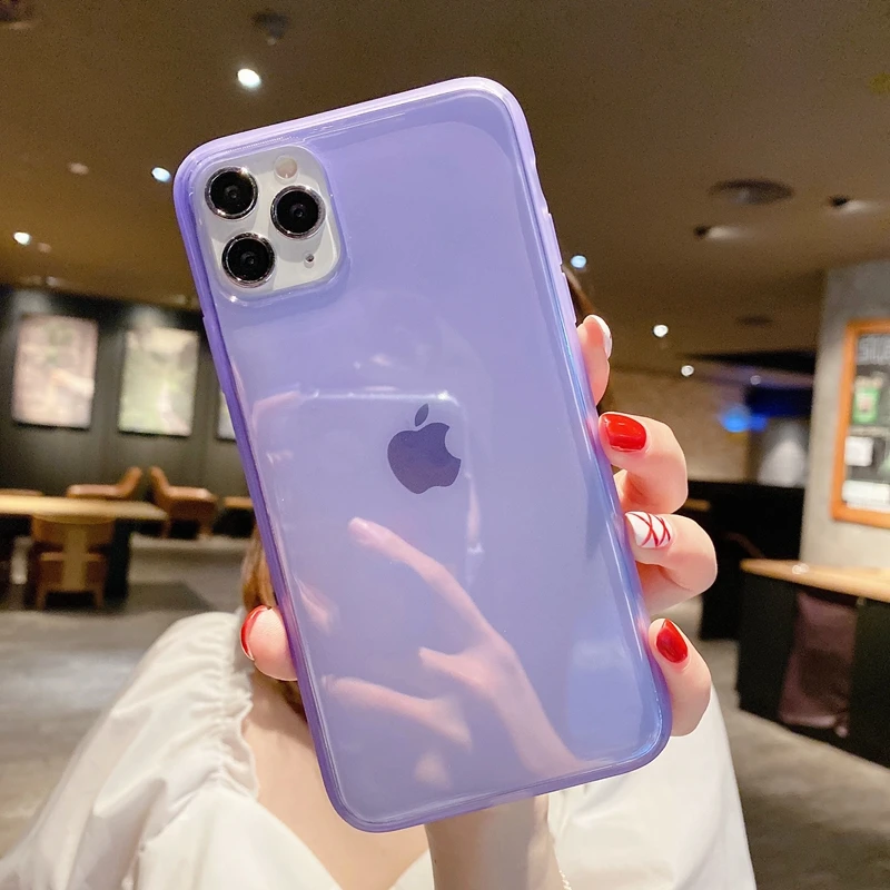 Sugar Purple Color Transparent Phone Case For Etui Iphone 12 11 Pro Max Se X Xr Xs Max 6 7 8 Plus Soft Tpu Back Case Coque Fitted Cases Aliexpress