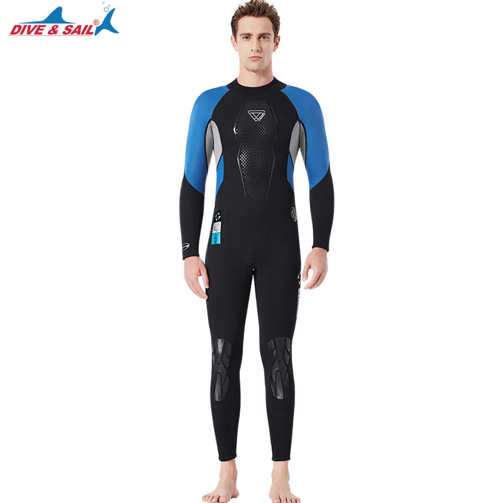 

DIVE&SAIL Men 3MM Wetsuit Conjoined Warm Swimsuit Long Sleeve Diving Suit Optional Size For Most Muscle