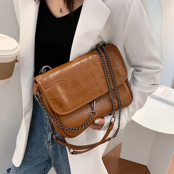 

Stone Pattern Crossbody Bags for Women 2020 PU Leather Shoulder Bag Chain Women's Handbag Vintage Travel Messenger Tote Bag