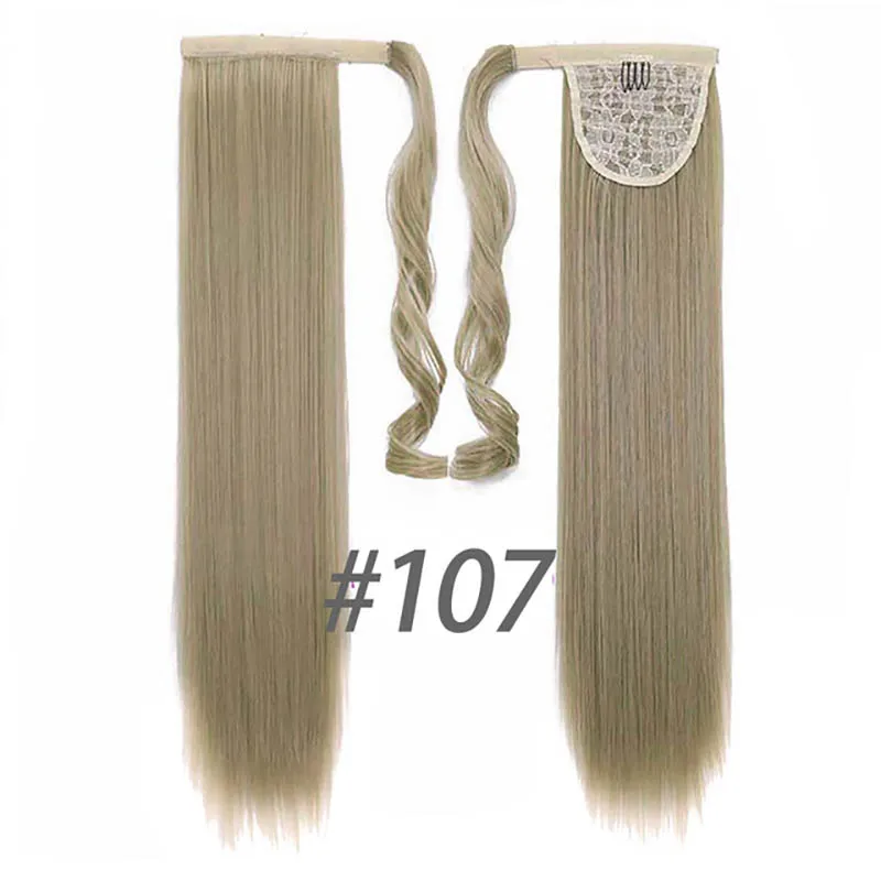 Longo ondulado wrap em torno do grampo na extensao do cabelo rabo de cavalo resistente ao calor sintético natural onda - Цвет: 0020-107