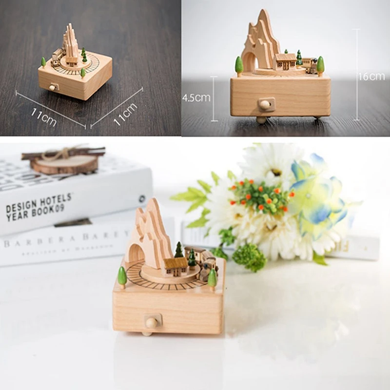 Hot Wooden Musical Box Featuring Mountain Tunnel With Small Moving netic Train | Plays 4