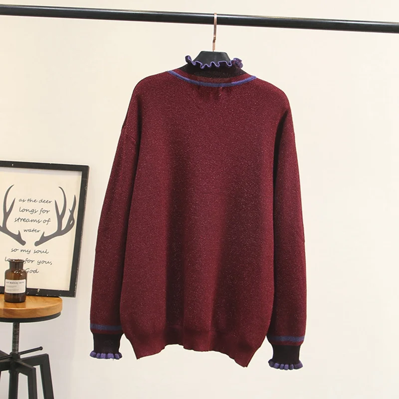 Плюс размер женский свитер 3XL 4XL с длинным рукавом черепаха шеи теплые зимние пуловеры оборки KKFY4030