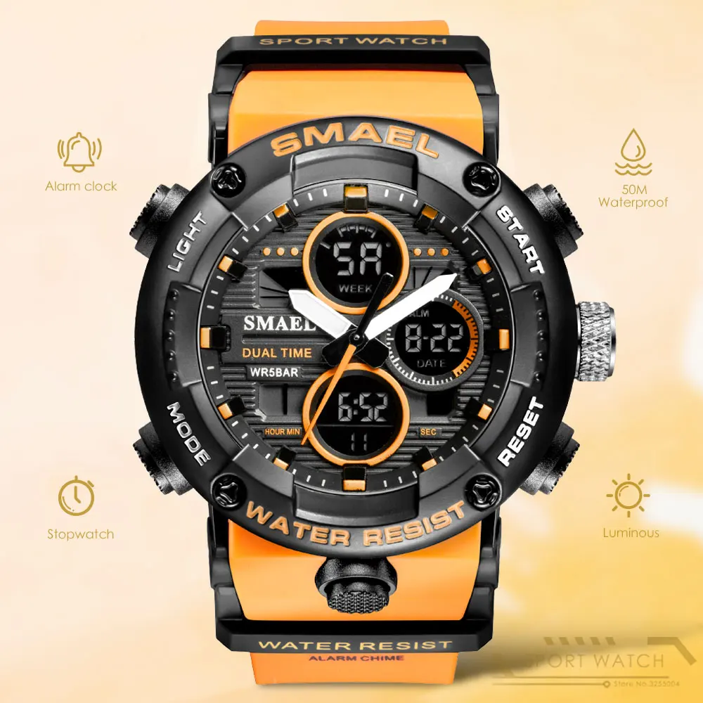 Smael Dual Time Display Electronice Watches For Men Waterproof Sport Quartz Digital Wrist Watch