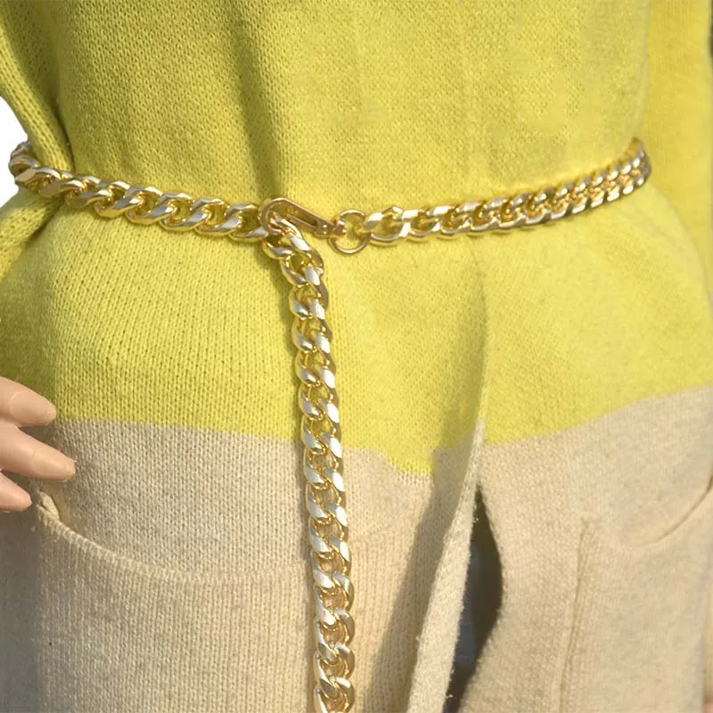 Girls Metal Waist Chain Gold Plated Ceinture Decoration Belts for Women Dresses Metal Chain Designer Belt