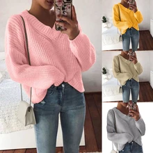Осень Зима Свободный вязаный свитер для женщин топы Женский пуловер негабаритный Повседневный Однотонный женский свитер Топы пальто