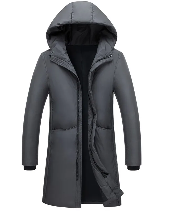 Black Gray Long Winter Down Jacket Men Thick Warm Hooded Loose Solid Outerwear Fashion Windproof Overcoat Mens Clothes YT50206