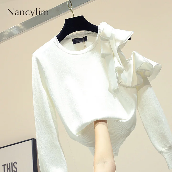 

New Lotus Leaf Edge Split Knitted Sweater Shirt for Women Pullovers Lady Short Sweater Tracksuit Jumper Femme Student Pull Coat