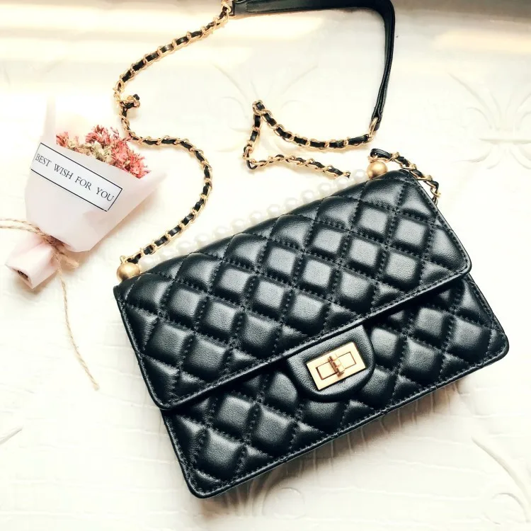 

2020 Style Fragrant Rhombus Chain Small Sheepskin Square Buckle Package Pearl Decoration Woman