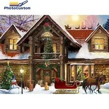 PhotoCustom Painting By Numbers landscape house Drawing Canvas DIY Pictures By Numbers Kits Wall Art Gift Home Decor