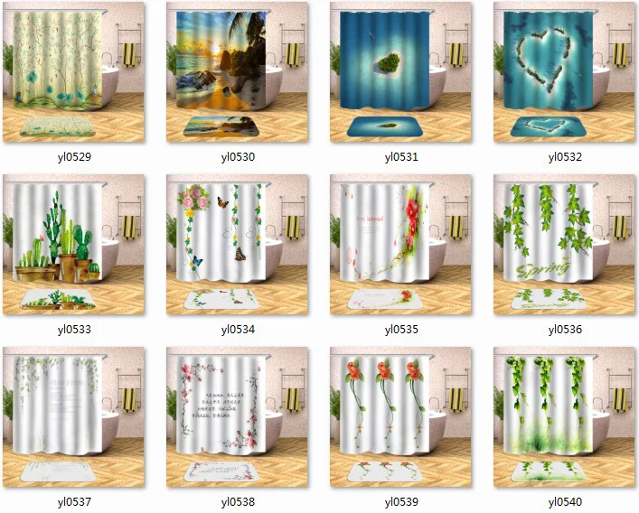 New Products Bamboo Waterproof Mould Proof Printed Shower Curtain Flower Type Multiple Choice Graphic Customization Size Multipl