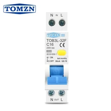 18 MM RCBO 16A 1 P + N 6KA Artık akım diferansiyel otomatik devre kesici aşırı akım Kaçak koruma