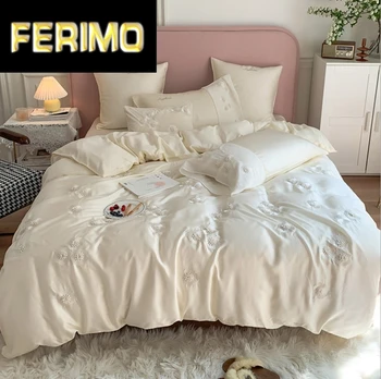 

Princess style 80 Tencel four-piece three-dimensional floral embroidery quilt silky cool sense double bed supplies 1.8m