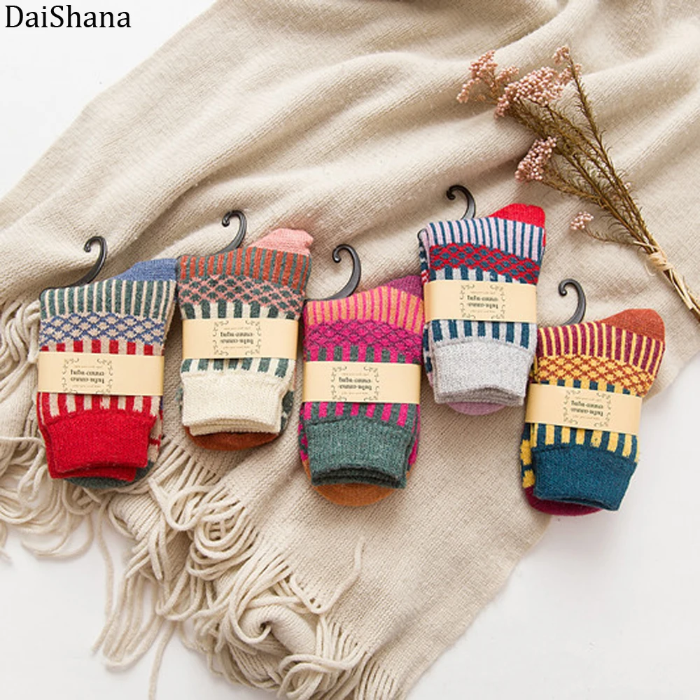 DaiShana, новинка года, зимние толстые теплые женские шерстяные носки, цветные носки, модные повседневные хлопковые носки в европейском и американском стиле