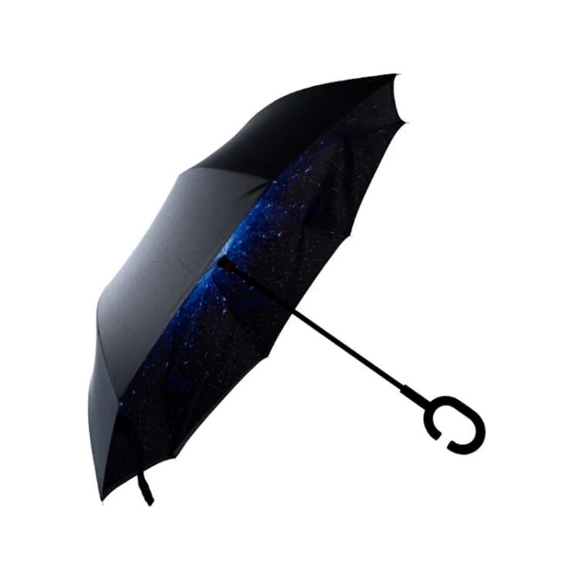 C образный обратный Зонт с крючком звездное небо длинный хвостовик двухслойный