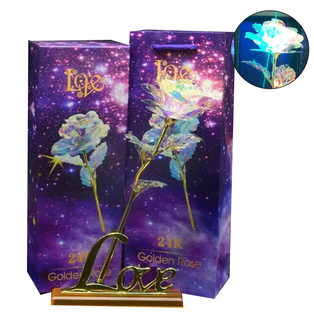 Luminescence 24K Gold Foil Lighting Rose Luminous Rose Valentine Gift Home Ornament Eternal Flower Beautiful Romantic Party - Цвет: Set 4