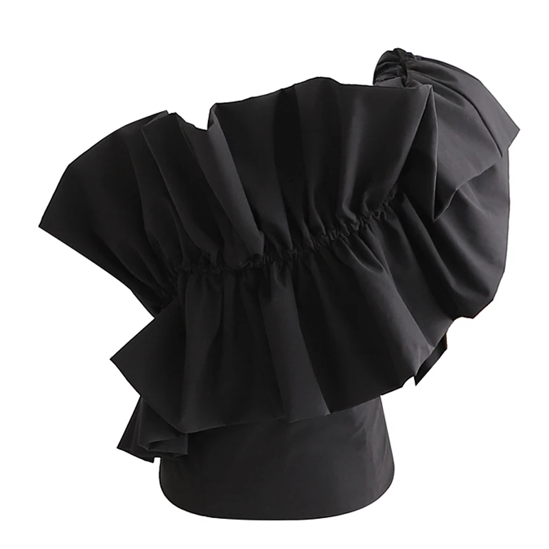 

Fandy Lokar Solid Tshirts Women Fashion Cascading Irregular Tops Women Elegant One Shoulder Tees Female Ladies IY