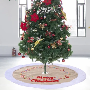 

Christmas Products Colored Lights Letter Linen Tree Skirt Christmas Tree White Outer Ring Decorative Pad