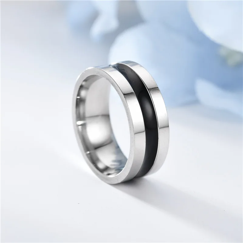 New jewelry titanium steel men's ring retro personality stainless steel dripping black oil magic ring 4