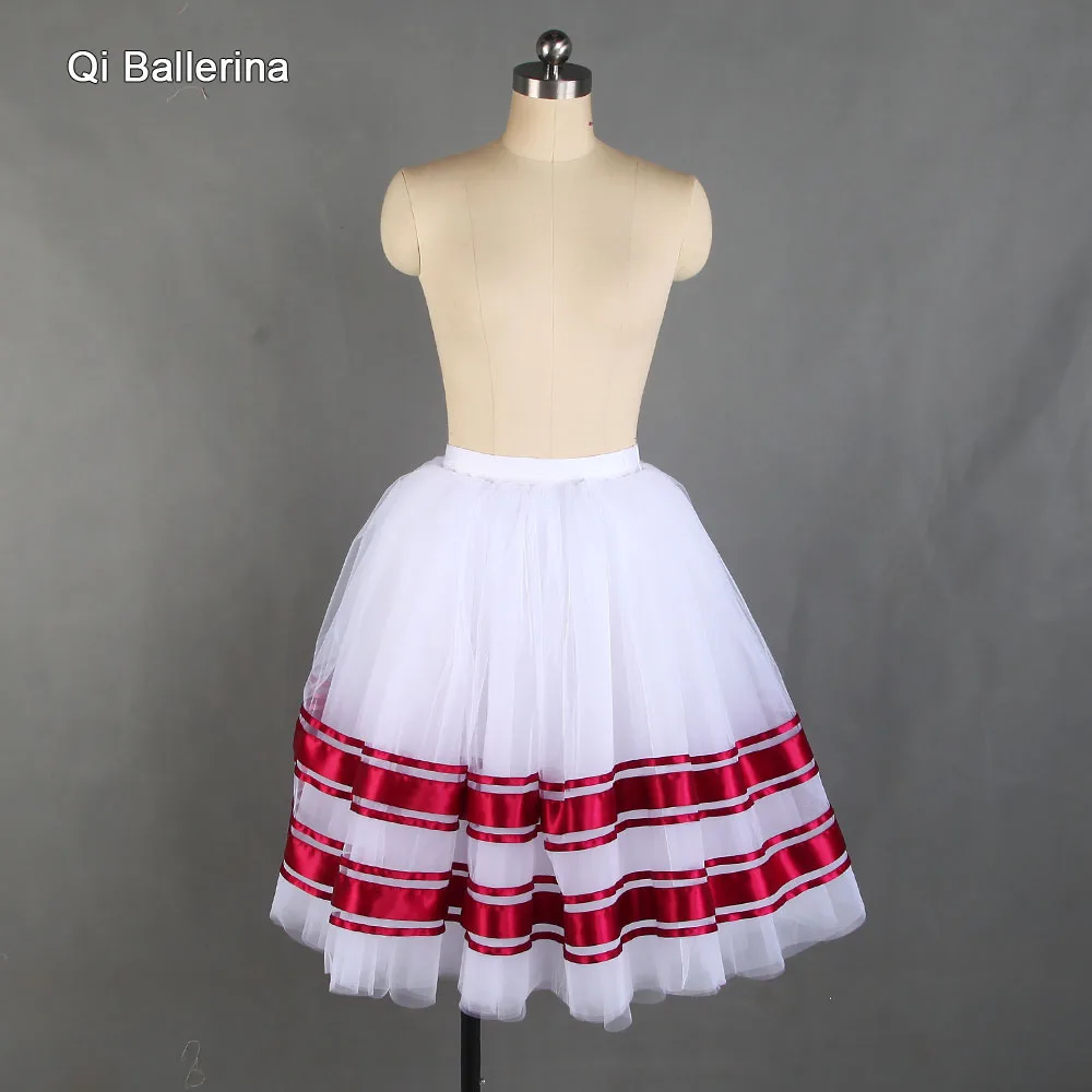 White Ballet Skirt with Ribbon Girls Dance Costume Women Half Tutu Tutus Practice 21214 | Тематическая одежда и униформа
