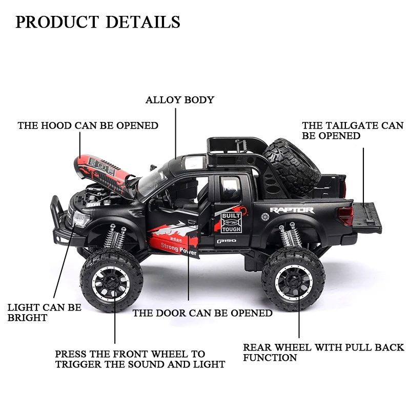 1:32, Ford Raptor F150, пикап, сплав, модель автомобиля, оттягивается, литая под давлением, Игрушечная машина, модель автомобиля, подарок, игрушки для детей, день рождения