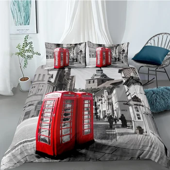 

3D Design Duvet Cover Set Bedding Set Quilt Covers Pillow Cases King Queen Full Double Size Red Telephone Box Custom Bedding set