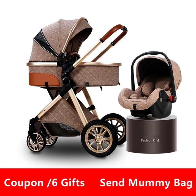 2021 New Design Khaki Color High Landscape Baby Stroller 3 in 1 With Car  Seat