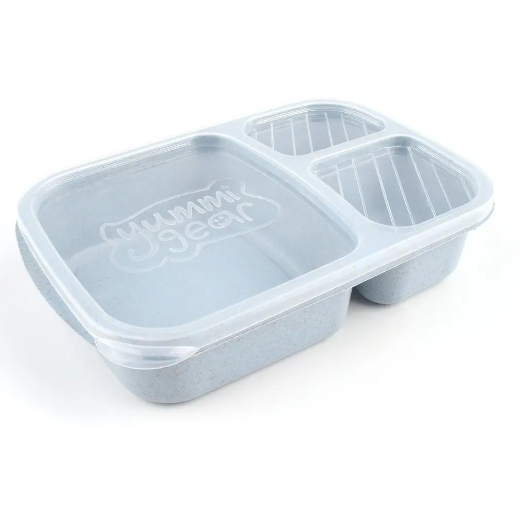 

4 Colors Wheat StrawLunch Bento Box 3 Grids With Lid Microwave Food Box Storage Container Dinnerware Set