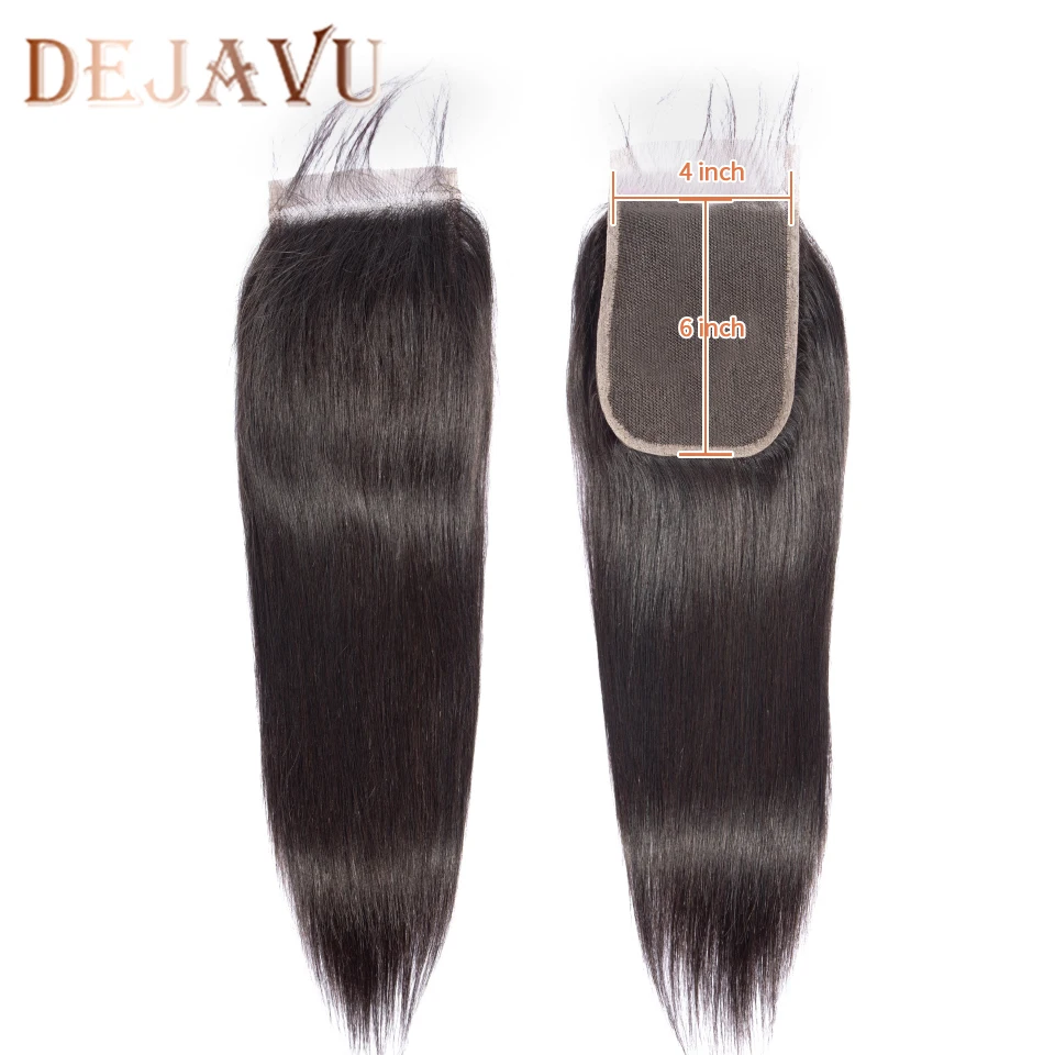 DEJAVU бразильские волосы remy прямые 4*6 Кружева заказ с сеткой с волосами младенца человеческие волосы Кружева Закрытие средняя/свободная часть