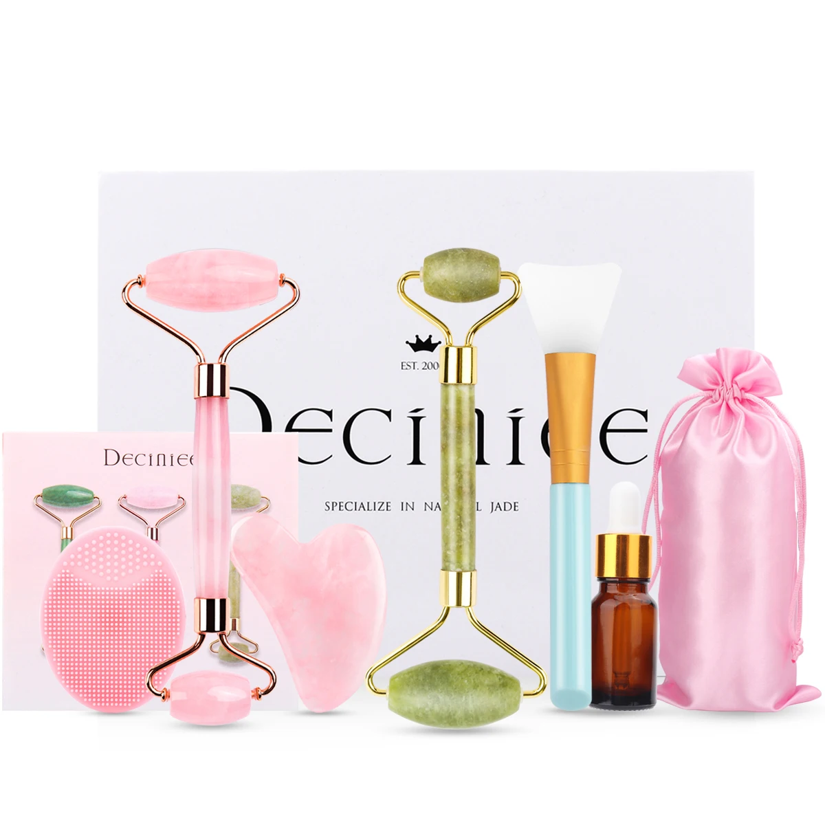 

6 IN 1 Massage Roller Set Kit Facial Jade Massage Roller Scraper Jade Massager Tools Slimming Face Natural Wrinkle Removal